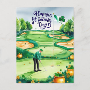 Golf St. Patrick's Day Watercolor Feiertagspostkarte
