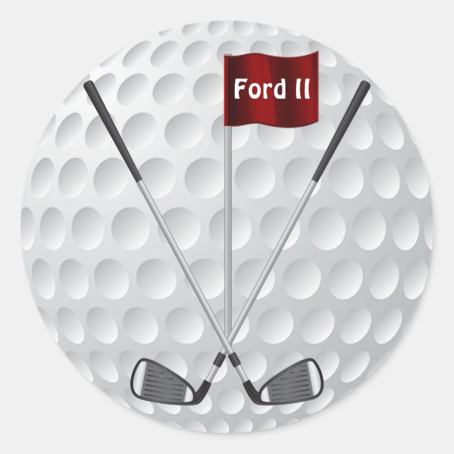 Golf Sticker mit Golf Ironen, Flag und YOUR TEXT (Vorderseite)