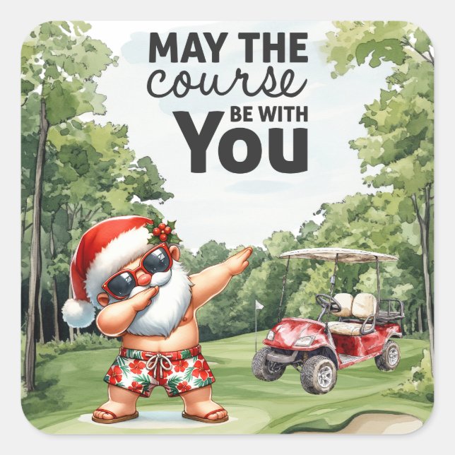 Golf Summer Christmas mit dem Weihnachtsmann unter Quadratischer Aufkleber (Vorderseite)