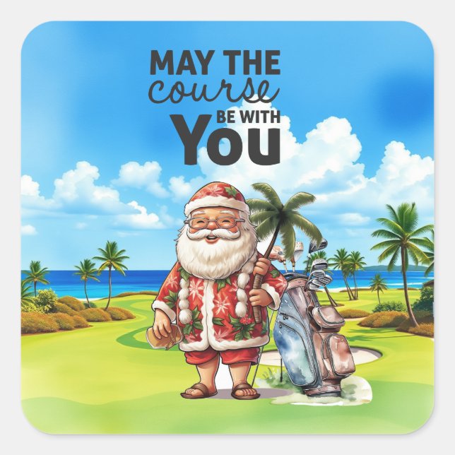 Golf Summer Christmas mit dem Weihnachtsmann unter Quadratischer Aufkleber (Vorderseite)