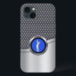 Golf Swing Sporty Metallic Look Case-Mate iPhone Hülle<br><div class="desc">Dieses Design ist ein individueller Schutzkoffer mit maskuliner Optik und zeichnet sich durch ein graues Mesh-Muster mit silbernen Imitaten aus. Dieses Design ist mit einem silbernen,  schwarz und blau runden Medaillon mit einem Golfer abgerundet und eignet sich hervorragend für Golfer.</div>