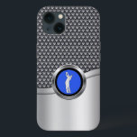 Golf Swing Sporty Metallic Look Case-Mate iPhone Hülle<br><div class="desc">Dieses Design ist ein individueller Schutzkoffer mit maskuliner Optik und zeichnet sich durch ein graues Mesh-Muster mit silbernen Imitaten aus. Dieses Design ist mit einem silbernen,  schwarz und blau runden Medaillon mit einem Golfer abgerundet und eignet sich hervorragend für Golfer.</div>
