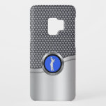 Golf Swing Sporty Metallic Look Case-Mate Samsung Galaxy S9 Hülle<br><div class="desc">Dieses Design ist ein individueller Schutzkoffer mit maskuliner Optik und zeichnet sich durch ein graues Mesh-Muster mit silbernen Imitaten aus. Dieses Design ist mit einem silbernen,  schwarz und blau runden Medaillon mit einem Golfer abgerundet und eignet sich hervorragend für Golfer.</div>