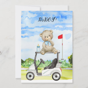 Golf Teddy Bear It's Boy for Baby Shower Einladung