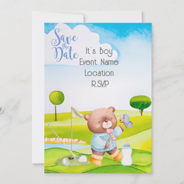 Golf Teddy Bear It's Boy for Baby Shower Napkins Einladung (Vorderseite)