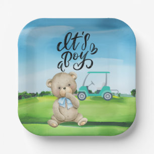 Golf Teddy Bear It's Boy for Baby Shower Pappteller