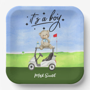 Golf Teddy Bear It's Boy for Baby Shower Pappteller