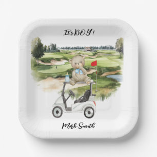 Golf Teddy Bear It's Boy for Baby Shower Pappteller