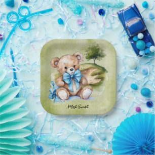 Golf Teddy Bear It's Boy for Baby Shower Pappteller