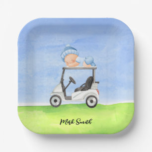 Golf Teddy Bear It's Boy for Baby Shower Pappteller