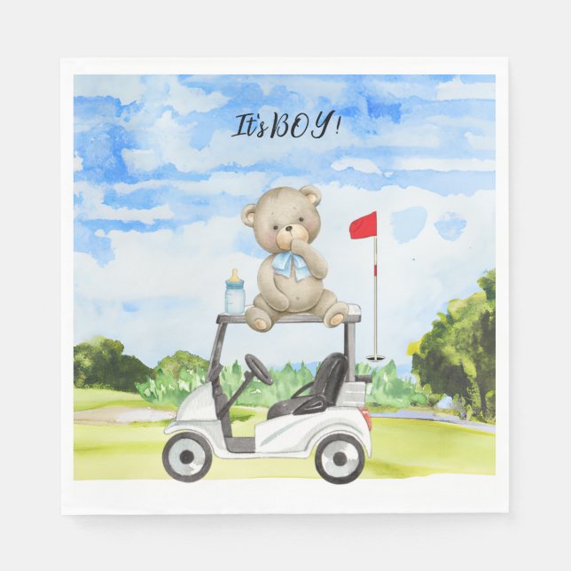 Golf Teddy Bear It's Boy for Baby Shower Serviette (Vorderseite)