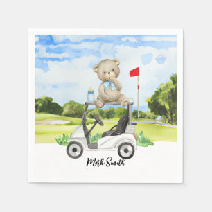 Golf-Teddybär auf Golfwagen für Baby-Golfer Serviette