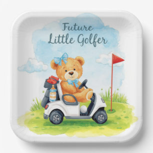 Golf-Teddybär Es ist ein Junge Baby Shower Serviet Pappteller