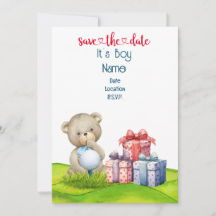 Golf-Teddybär Es ist ein Junge fürs Golfer-Baby Einladung
