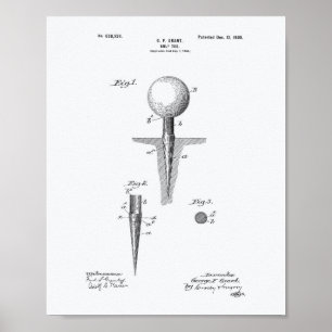 Golf Tee 1899 Patent Kunst - Weißes Papier Poster