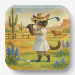 Golf Texas Geburtstagsthema für Katzenliebhaber Pappteller