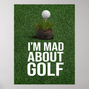 Golf Text bin ich und über Golf auf grünem Gras Poster