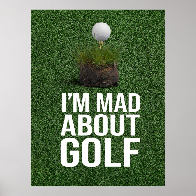Golf Text bin ich und über Golf auf grünem Gras Poster (Vorne)