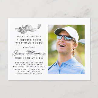 Golf Thema 19. ÜBERRASCHUNG Geburtstagsparty Foto Einladungspostkarte