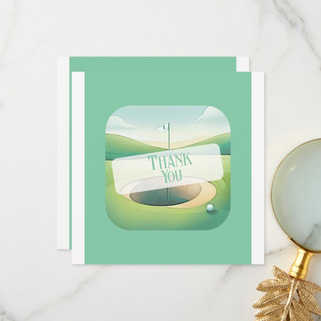 Golf Thema Danke Karte | Flat Option (Vorderseite/Rückseite Beispiel)