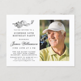 Golf Theme 50. ÜBERRASCHUNG Geburtstagsparty Foto Einladungspostkarte