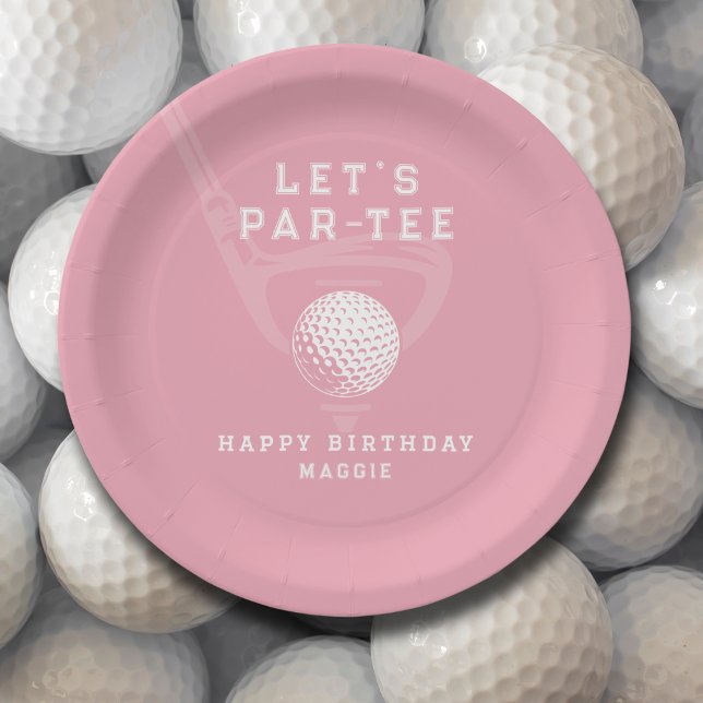  Golf Theme Birthday Let's Par-tee Name Pink Pappteller (Von Creator hochgeladen)