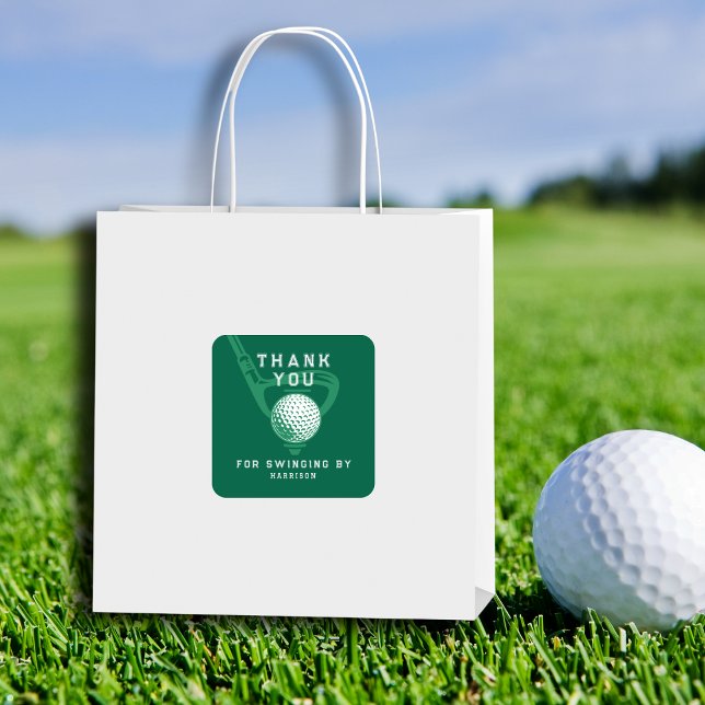Golf Theme Birthday Par-tee Thank You Green Quadratischer Aufkleber (Perfect for favors & envelopes.)