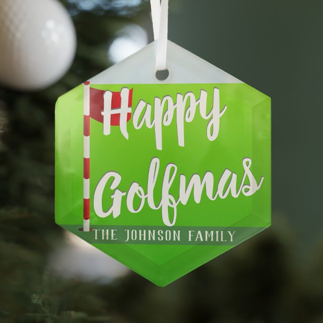 Golf Theme Happy Golfmas Glas Ornament Ornament Aus Glas (Happy Golfmas Ornament. Just add your name)