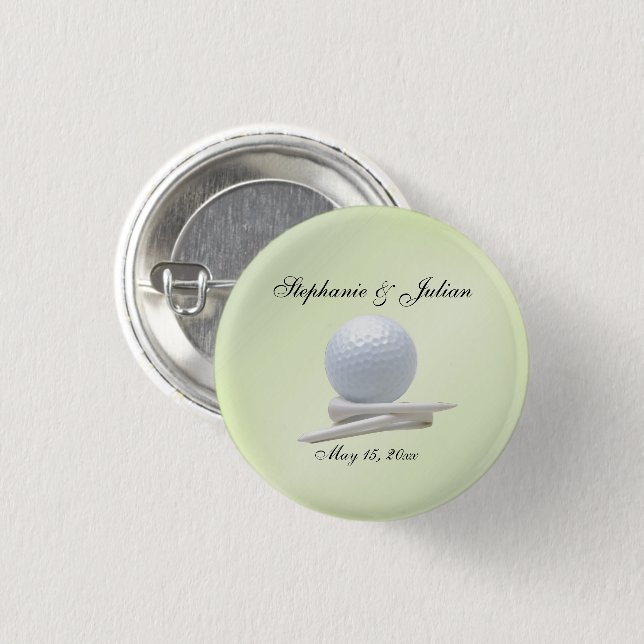 Golf Theme Hochzeit Grünen Namen und Datum Button (Vorne & Hinten)