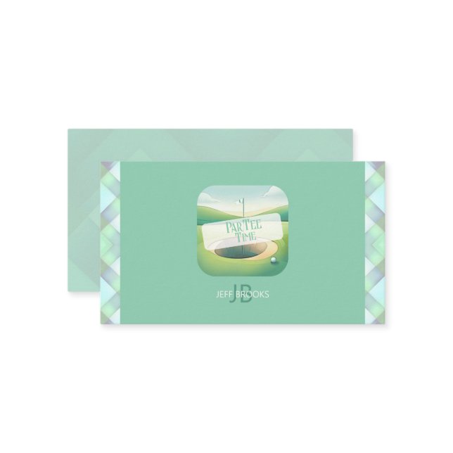 Golf Theme Monogram Note Card | Flat Option Mitteilungskarte (Vorderseite/Rückseite Beispiel)