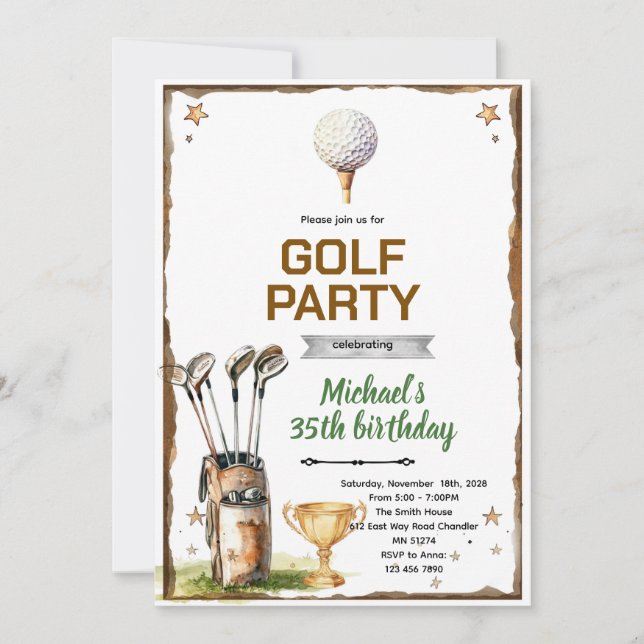 Golf theme party Invitation Einladung (Vorderseite)