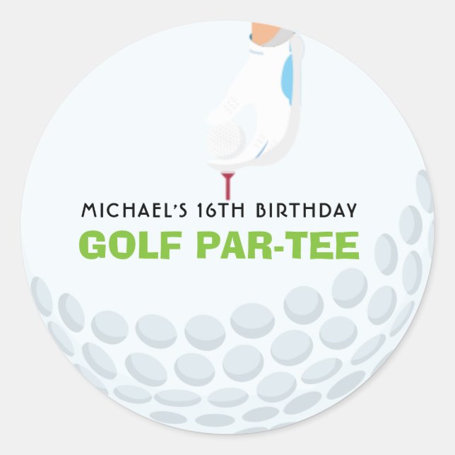 Golf Themed Birthday Classic Round Aufkleber (Vorderseite)