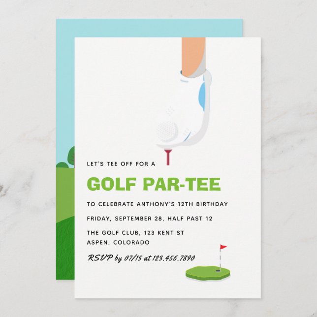 Golf Themed Geburtstagsparty Einladung (Vorne/Hinten)