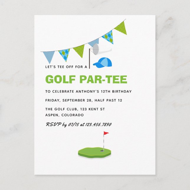 Golf Themed Geburtstagsparty Postkarte (Vorderseite)