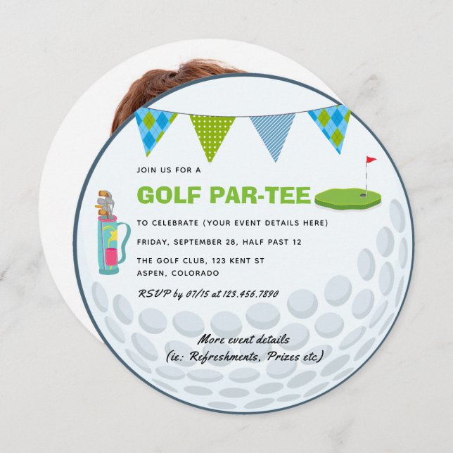 Golf Themed Party Foto Einladung (Vorne/Hinten)