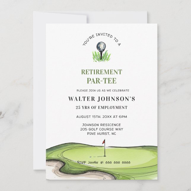 Golf Themed retirement PAR- TEE  Einladung (Vorderseite)