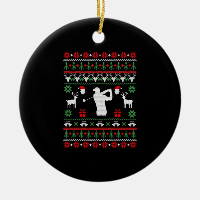 Golf Ugly Christmas Sweater Keramik Ornament (Vorne)