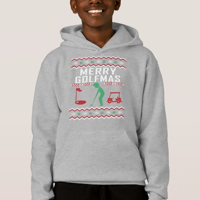 Golf Ugly Christmas Sweater Merry Golfmas Hoodie (Vorderseite)