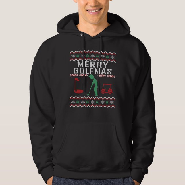 Golf Ugly Christmas Sweater Merry Golfmas Hoodie (Vorderseite)