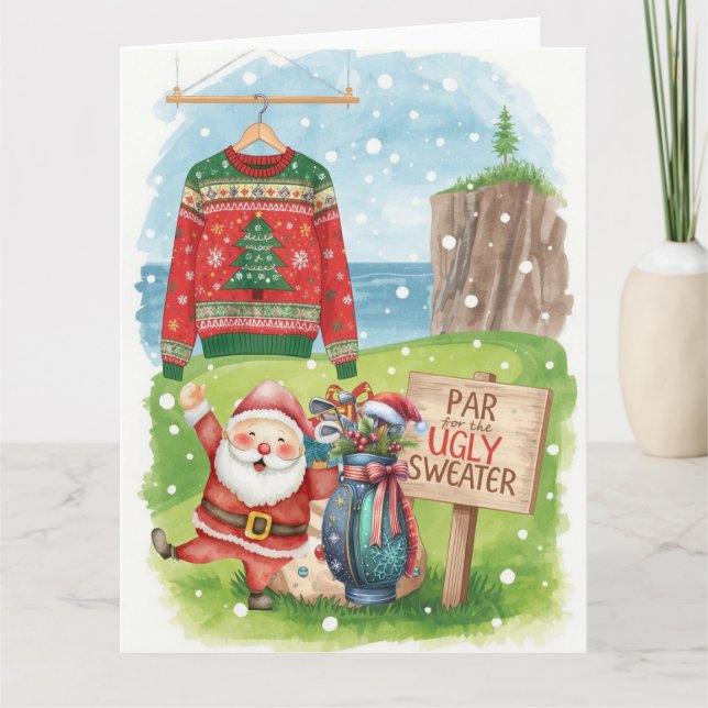 Golf Ugly Sweater Christmas Party  Karte (Vorderseite)