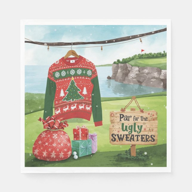 Golf Ugly Sweater Christmas Party  Serviette (Vorderseite)