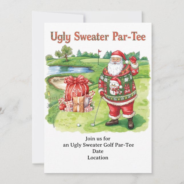 Golf Ugly Sweater Weihnachtskarte Party Einladung (Vorderseite)