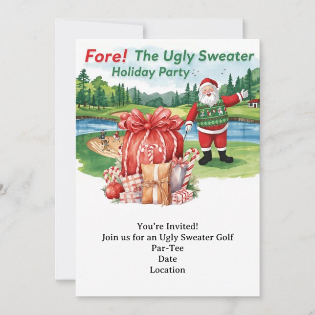Golf Ugly Sweater Weihnachtskarte Party Einladung (Vorderseite)