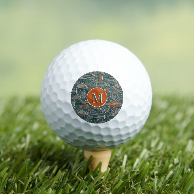 Golf und Fischerei Bachforelle Blauer Orange Grau Golfball (Insitu T-Shirt)