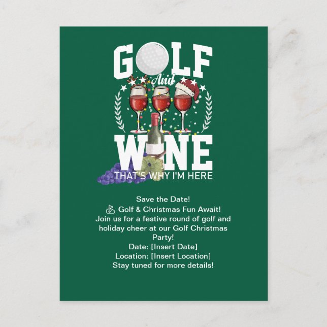 Golf und Wein, deshalb bin ich zu Weihnachten hier Postkarte (Vorderseite)
