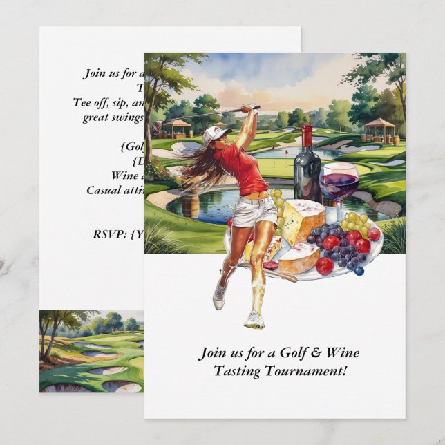 Golf- und Weintasting-Turnier-Einladung Einladung (Vorne/Hinten)