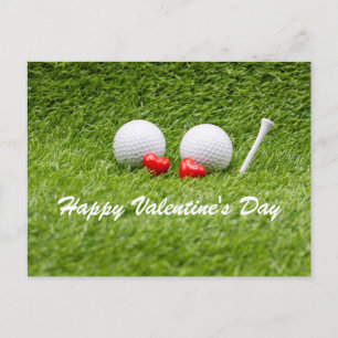 Golf Valentine's zwei Golfbälle Liebe Herz Postkarte