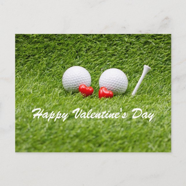 Golf Valentine's zwei Golfbälle Liebe Herz Postkarte (Vorderseite)