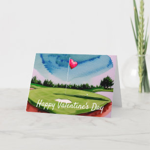 Golf Valentinstag auf dem Golfplatz Aquarell Feiertagskarte