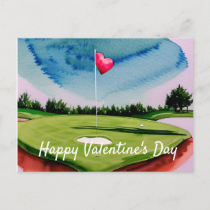 Golf Valentinstag auf Golfplatz Aquarell Hol Feiertagspostkarte